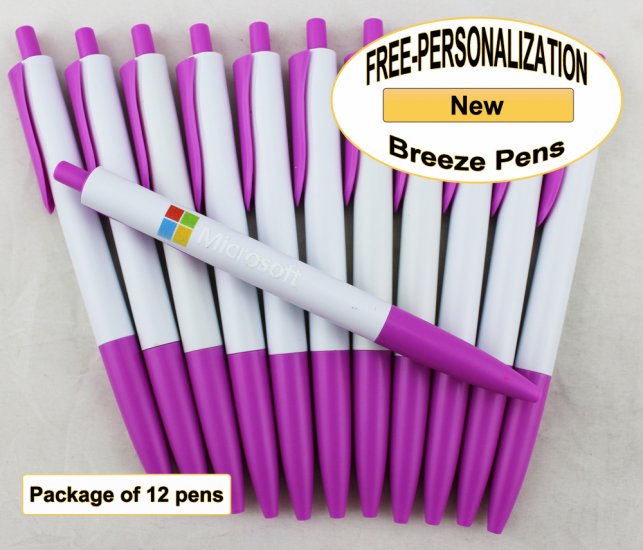 Breeze Pen, White Body with Purple Accents 12 pkg -Custom Image - Click Image to Close