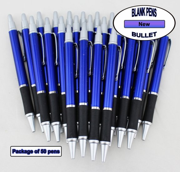 Bullet Pens - Blue Body and Silver Accents - Blanks - 50pkg - Click Image to Close