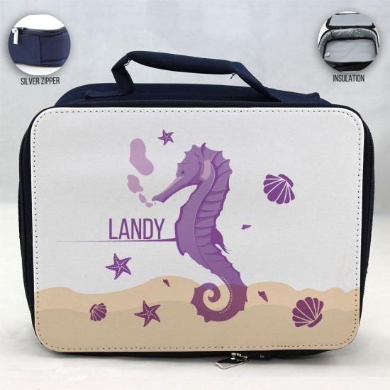 Personalized Sea Horse Theme - Blue School Lunch Box for kids - Click Image to Close