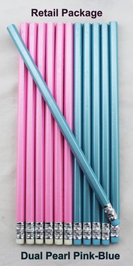 ezpencils - 12 pkg. Blank Hexagon Pencils - Duo Pearl Blue-Pink - Click Image to Close