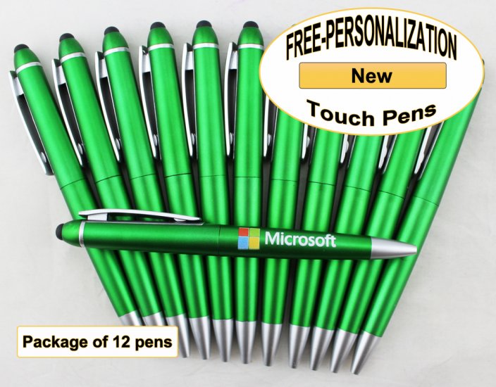 Touch Pen, Green Body with Silver Accents 12 pkg - Custom Image - Click Image to Close