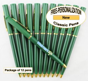Classic Pen, Green Body, Gold Accents 12 pkg - Custom Image