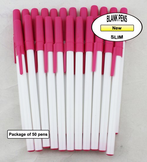 Slim Pen -White Body and Hot Pink Accents- Blanks - 50pkg - Click Image to Close
