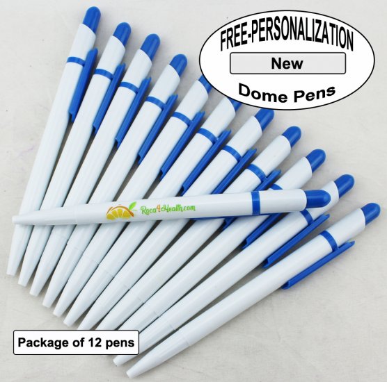 Dome Pen, White Body, Light Blue Clip, 12 pkg - Custom Image - Click Image to Close