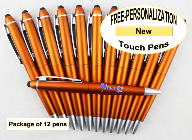 Touch Pen, Orange Body with Silver Accents 12 pkg - Custom Image - Click Image to Close