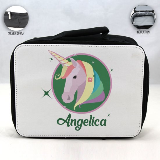 Personalized Unicorn Design - Black School Lunch Box for kids - Click Image to Close