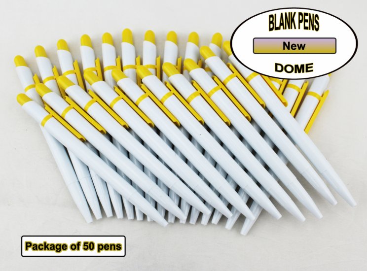 Dome Pen -White Body and Yellow Accents- Blanks - 50pkg - Click Image to Close