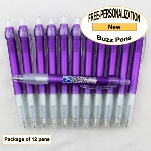 Buzz Pen, Purple Body, White Grip, 12 pkg - Custom Image