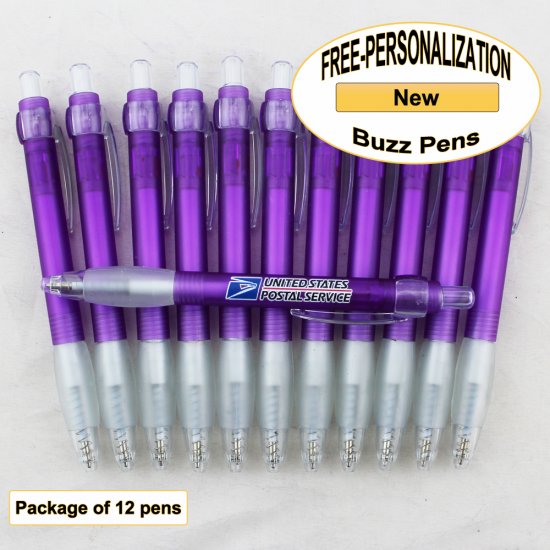 Buzz Pen, Purple Body, White Grip, 12 pkg - Custom Image - Click Image to Close