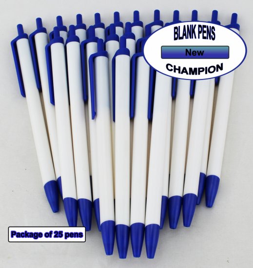 Champion Pens -White Body, Blue Top & Bottom- Blanks - 50pkg - Click Image to Close