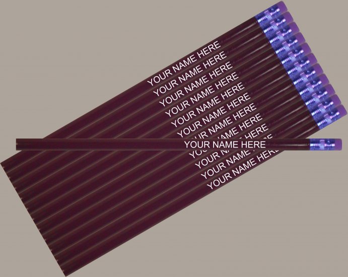 ezpencils - Personalized Dark Purple Round Pencil - 12 pkg - Click Image to Close