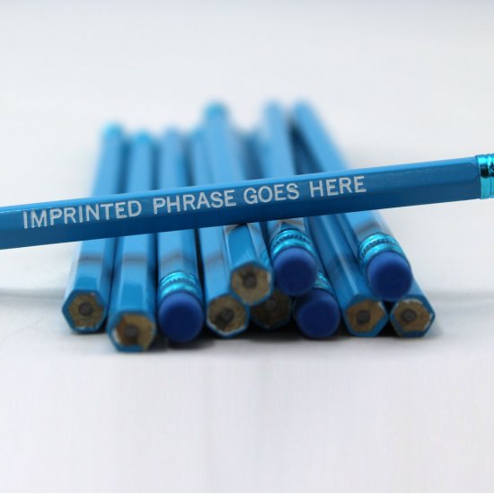 ezpencils - Personalized Sky Blue Hex Pencils - 144 Pencils - Click Image to Close