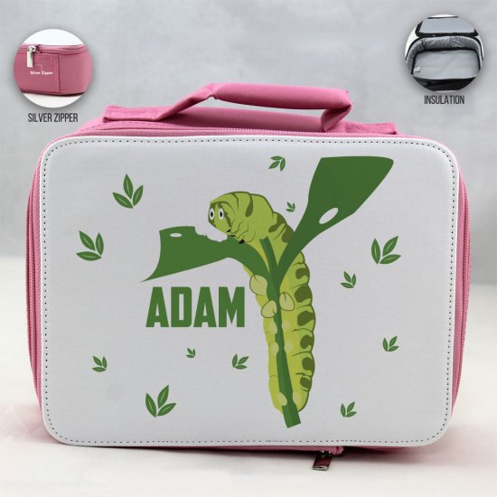 Personalized Caterpillar Theme - Pink School Lunch Box for kids - Click Image to Close