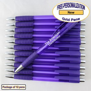 Personalized Grid Pen, Clear Purple Body and Accents 12 pkg