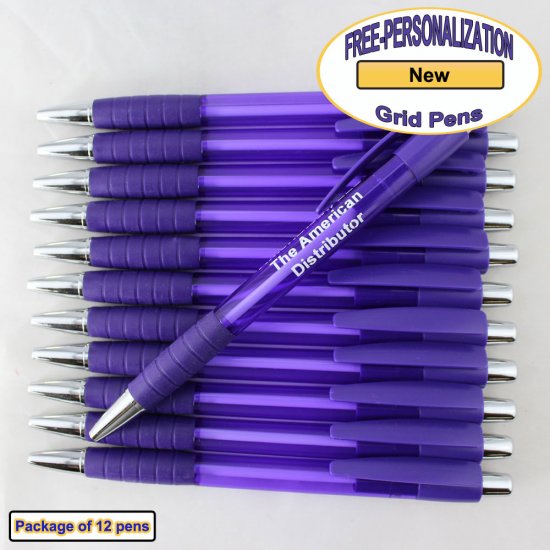 Personalized Grid Pen, Clear Purple Body and Accents 12 pkg - Click Image to Close