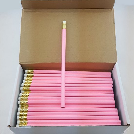 ezpencils - 144 Pink Hex Pencils, Gold Ferrule, Non-Personalized - Click Image to Close