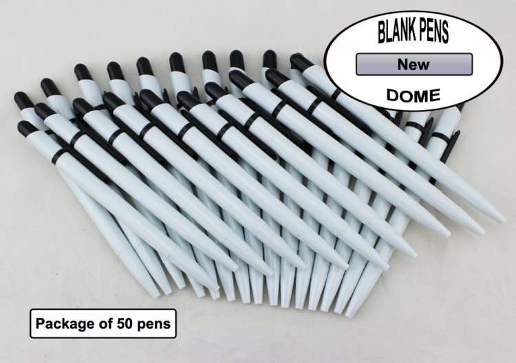 Dome Pen -White Body and Black Accents- Blanks - 50pkg - Click Image to Close