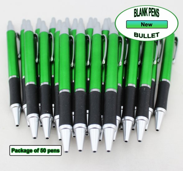 Bullet Pens - Green Body and Silver Accents - Blanks - 50pkg - Click Image to Close