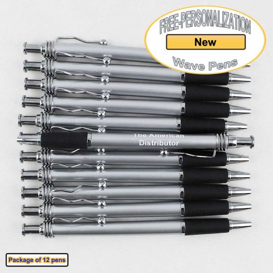 Silve Body - Silver Clip/Top/Bottom, Black Grip Wave Pen 12 pkg. - Click Image to Close