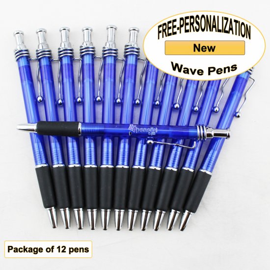 Wave Pen, Blue Body, Black Grip, 12 pkg - Custom Image - Click Image to Close