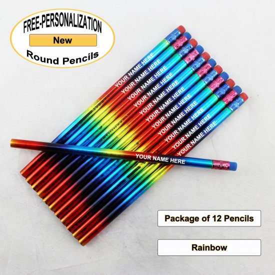 ezpencils - Personalized Metallic Rainbow Round Pencil - 12 pkg - Click Image to Close