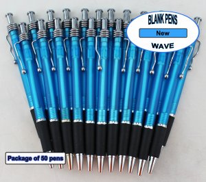 Wave Pens-Sky Blue Body Silver Accents, Black Grip-Blanks-50pkg