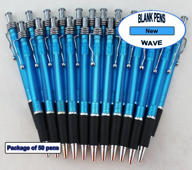 Wave Pens-Sky Blue Body Silver Accents, Black Grip-Blanks-50pkg - Click Image to Close