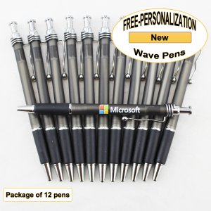 Wave Pen, Black Body, Black Grip, 12 pkg - Custom Image