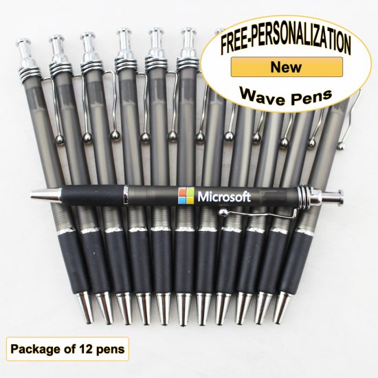 Wave Pen, Black Body, Black Grip, 12 pkg - Custom Image - Click Image to Close