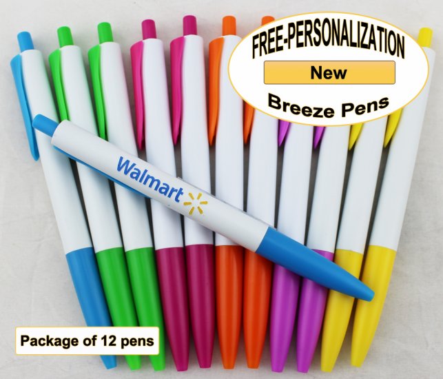 Breeze Pen, White Body, Assorted Colors 12 pkg - Custom Image - Click Image to Close