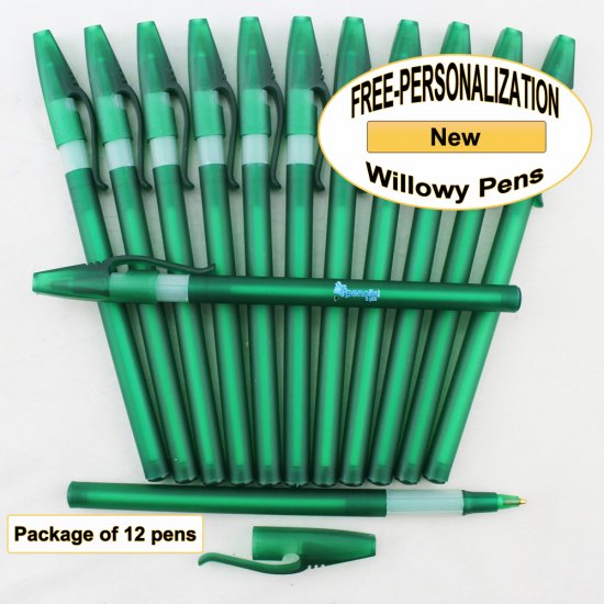 Willowy Pen, Green Body, White Gripper, 12pkg - Custom Image - Click Image to Close