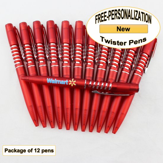 Twister Pen, Silver Accents, Red Body, 12pkg-Custom Image - Click Image to Close