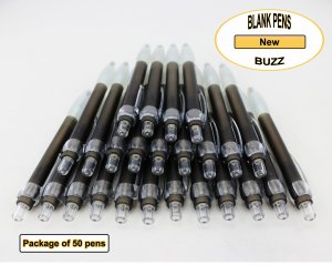 Buzz Pens - Black Body with a White Grip - Blanks - 50pkg