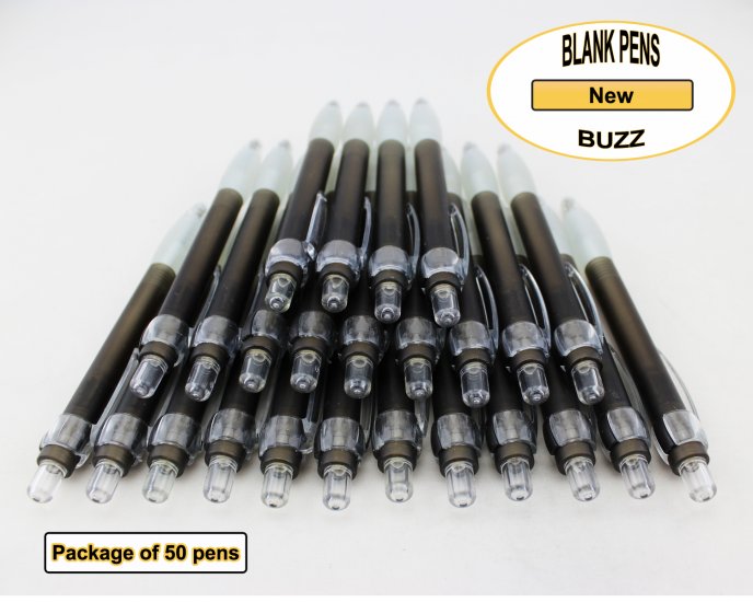 Buzz Pens - Black Body with a White Grip - Blanks - 50pkg - Click Image to Close