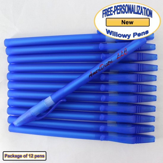 Personalized Willowy Pen, Solid Blue Body Clear Grip 12 pkg - Click Image to Close