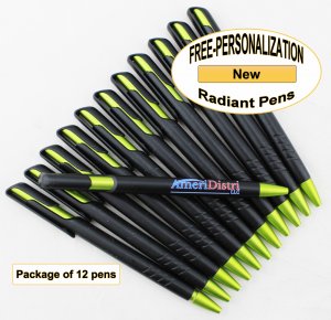 Radiant Pen, Black Body, Metallic Green 12pkg, Custom IMG