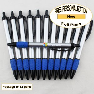 Foil Pen, Silver Body, Blue Gripper, 12 pkg - Custom Image
