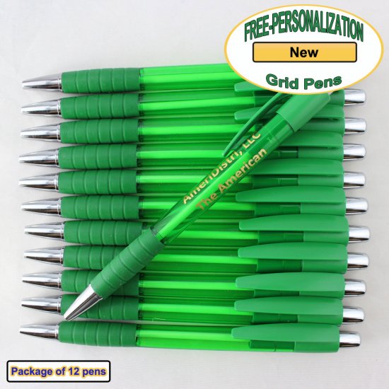 Personalized Grid Pen, Clear Green Body and Accents 12 pkg - Click Image to Close