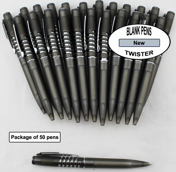 Twister Pen-Black Body, Silver Accent, Spiral Clip-Blanks-50pkg - Click Image to Close