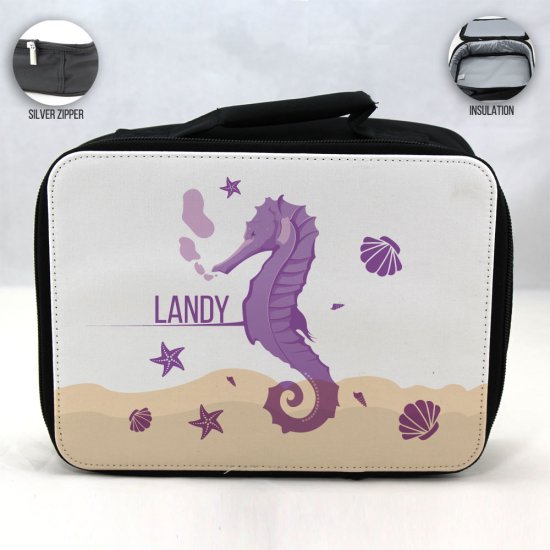 Personalized Sea Horse Theme - Black School Lunch Box for kids - Click Image to Close