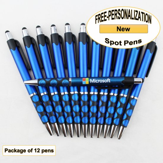 Spot Pen, Silver/Black Accents, Blue Body, 12 pkg-Custom Image - Click Image to Close
