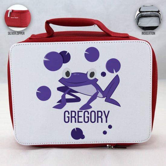 Personalized Frog Theme - Red School Lunch Box for kids - Click Image to Close