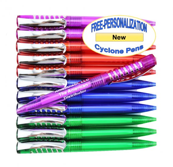 Assorted Colors Body - Silver Accents - Cyclone Pens - 12 pkg. - Click Image to Close