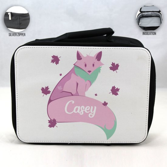 Personalized Fox Theme - Black School Lunch Box for kids - Click Image to Close
