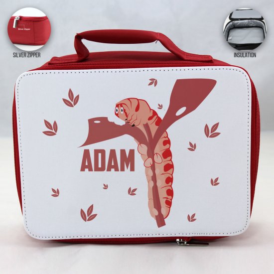 Personalized Caterpillar Theme - Red School Lunch Box for kids - Click Image to Close