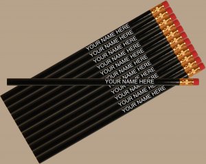 ezpencils - Personalized Black Round Pencil - 12 pkg