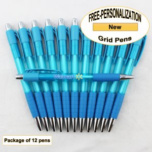 Grid Pen, Light Blue Body and Grip, 12 pkg - Custom Image