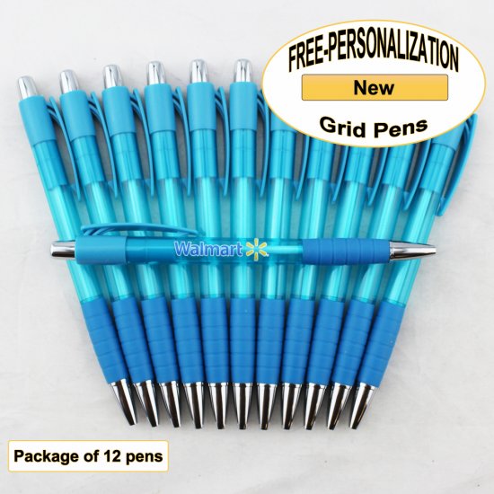 Grid Pen, Light Blue Body and Grip, 12 pkg - Custom Image - Click Image to Close