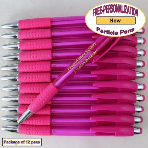 Personalized Particle Pen, Clear Pink Body and Accents 12 pkg