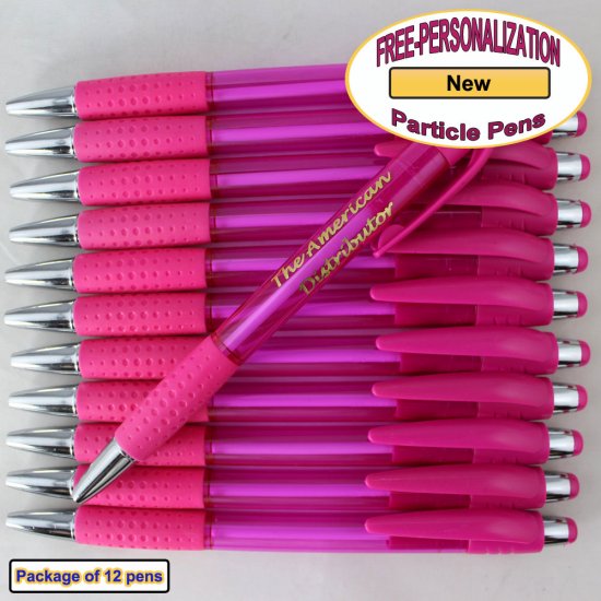 Personalized Particle Pen, Clear Pink Body and Accents 12 pkg - Click Image to Close